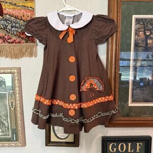 Vintage 90s RARE Bonnie Baby RARE Thanksgiving Holiday Kids Themed Dress Size 3T